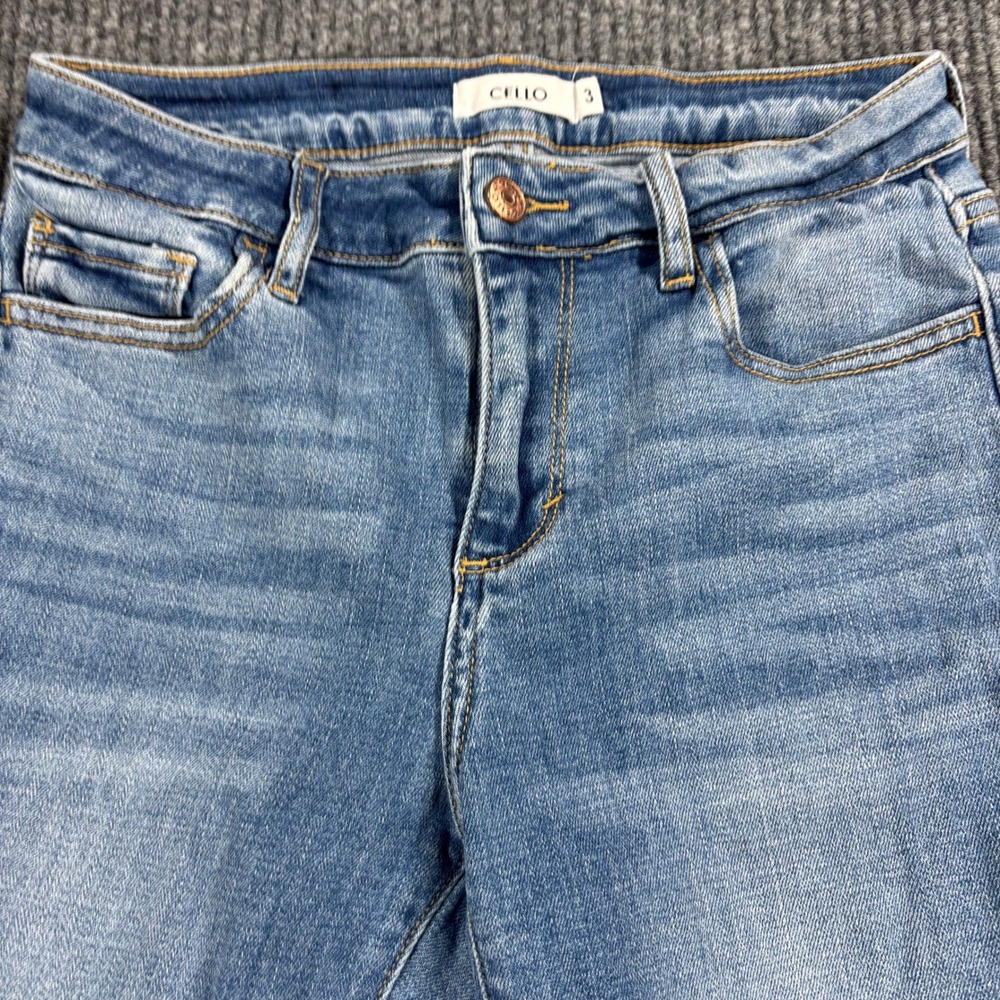 Cello Distressed Skinny Jeans Womens Size 3 Blue Medium‎ Wash Raw Hem WV76735M